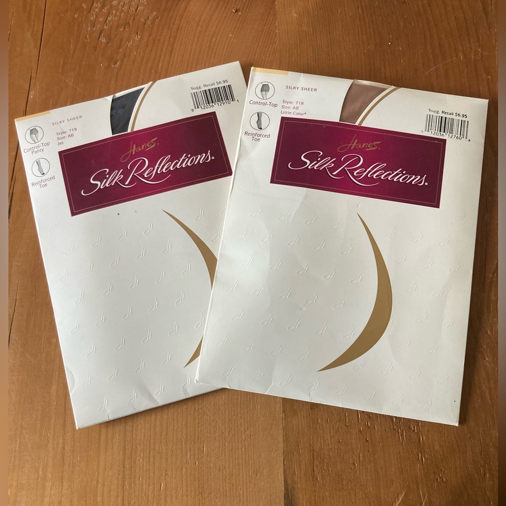 NWT HANES Silk Reflections Control Top Pantyhose 2 PR SIZE AB JET & LITTLE COLOR